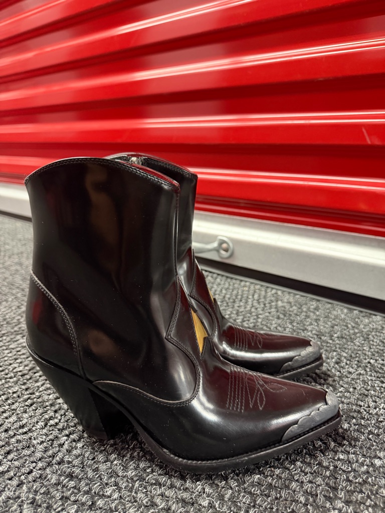 Golden Goose Leather Western Ankle Boots With Gold Accent